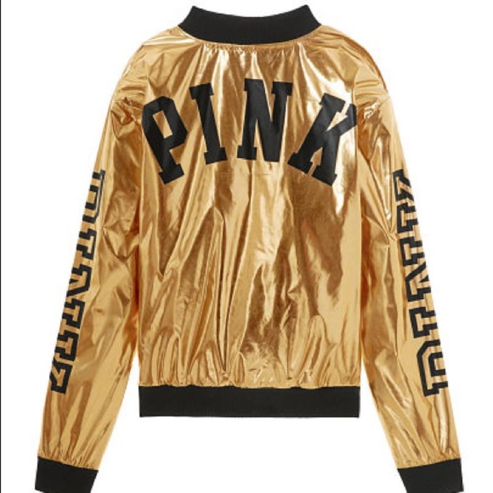 🔥VS Pink MED Gold Bomber Jacket